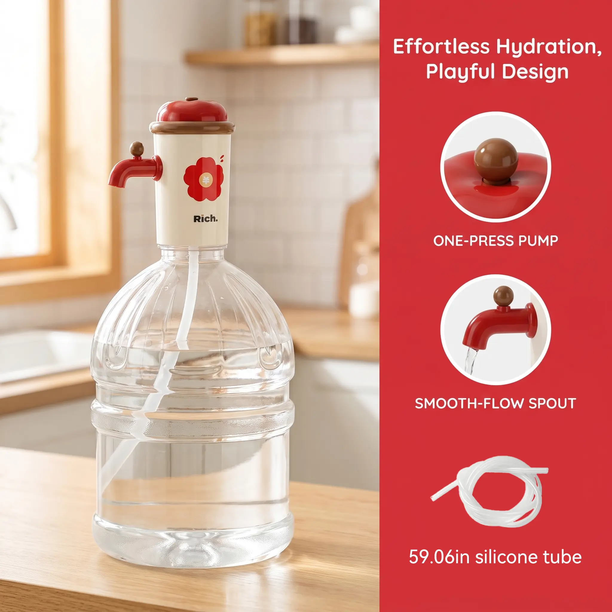 Cute Apple Shaped Electric Water Pump, Automatic Water Dispenser with Faucet Spout, USB Rechargeable Portable Drinking Water Pump