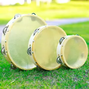 Orff Leather Bell Drum Set (6 Inch + 8 Inch + 10 Inch), Three Pcs Handheld Drum Bell Metal Bell Percussion Instrument Educational Musical Instruments for Kids