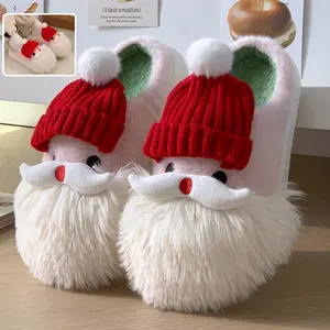 Cute Christmas Santa Claus Home Slippers Winter Warm Indoor Non-slip Floor Plush Shoes For Women Footwear