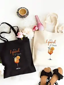 Aperol Spritz Printed Canvas Tote Bag, Large Capacity Casual Shoulder Handbag, Print, Fixed Strap, Ideal for Daily Use
