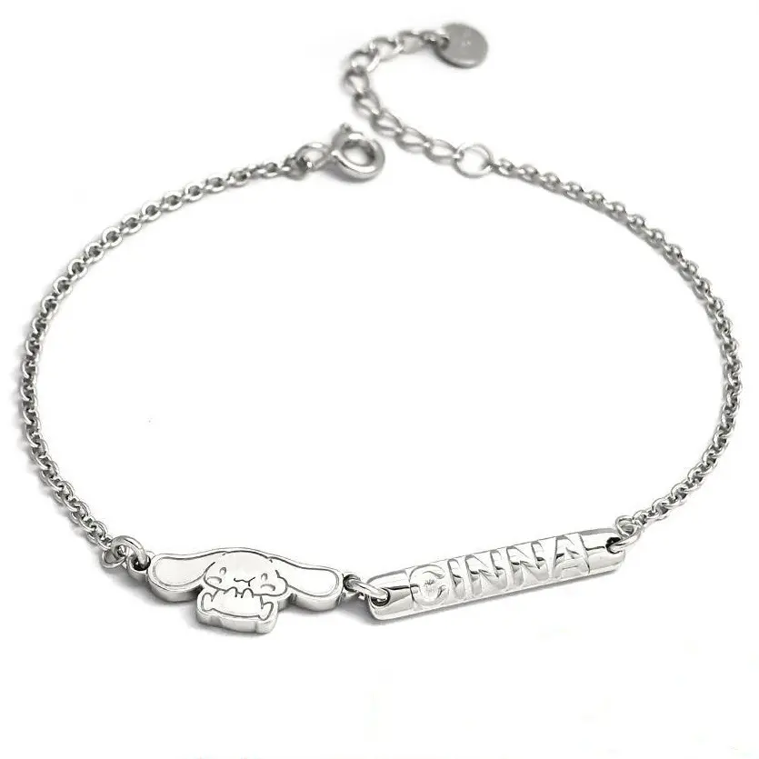 Sanrio Cinnamoroll Bracelet Silver Chain with Cinnamoroll Charm and Name Bar Perfect for Fans of Sanrio Cinnamoroll