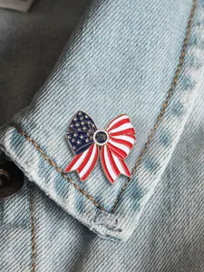 American Flag Bow Pin, 1776 Independence Day Theme Badge, Patriotic Lapel Pin, Perfect Gift for Usa Fans, Stylish Accessory
