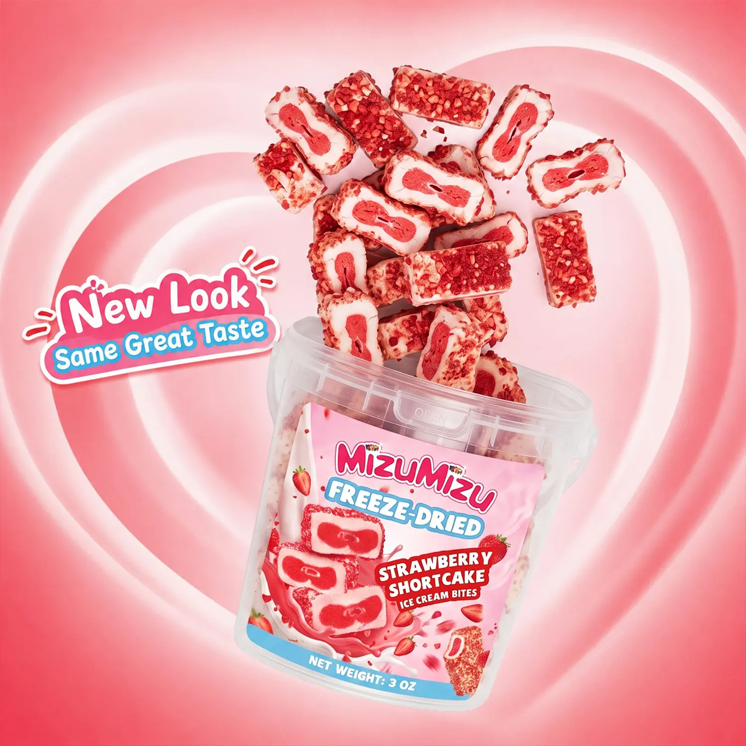 MIZUMIZU Freeze-Dried Strawberry Shortcake lce Cream Bites | Crunchy Strawberry Vanilla Dessert Snack