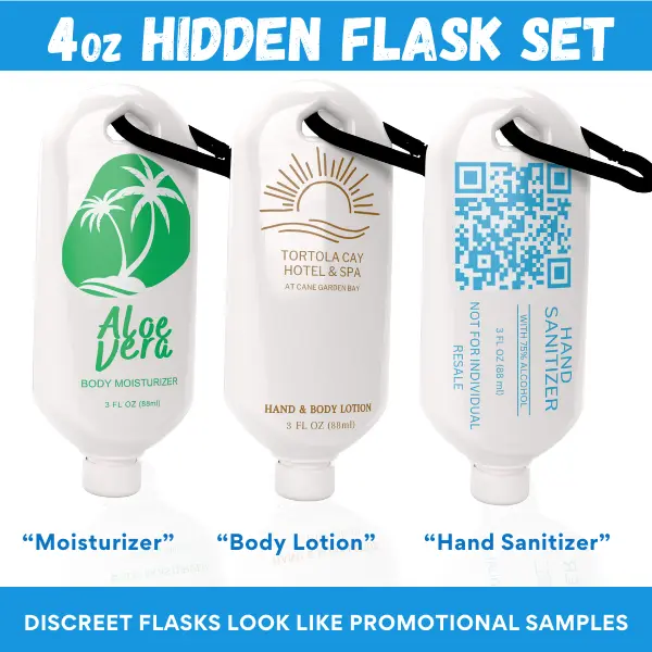 Classy Wino Hidden Flask Set of 3 - 4oz BPA-Free Food-Grade Plastic Hand Sanitizer Lotion & Liquor Disguise Bottle Travel Flask with Funnel Hygienic Cosmetic