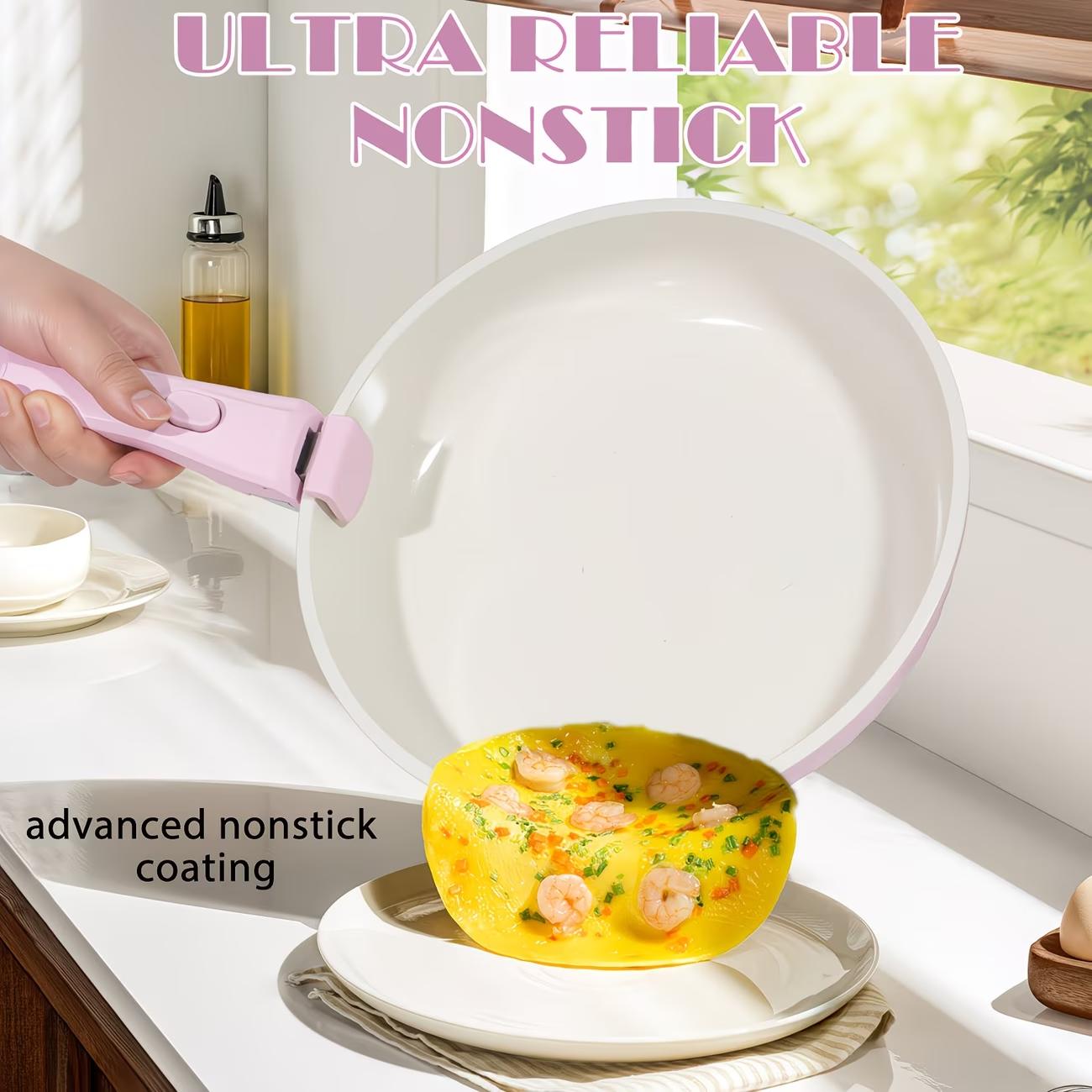 Set of 11 Ceramic Nonstick Cookware Including Pots And Pans with Detachable Handles, Safe for RV Kitchens, Suitable for Oven And Dishwasher Use, Stackable, Induction Compatible, Featuring Frying Pans And Saucepans in Beige,