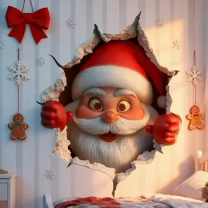 Creative Christmas Santa PVC Wall Sticker, Wall Decal, 2D Cartoon Design, Living Room Background Decor, 11.81x11.81 Inches, Perfect Gift