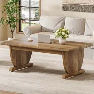 LITTLE TREE 47.24-Inch Rectangle Coffee Table, Large Engineered Wood Low Cocktail Tea Table with Sturdy Pedestal, Farmhouse Center Furniture for Living Room, Easy Assembly