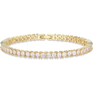 PAVOI 14K Gold Plated Cubic Zirconia Classic Tennis Bracelet | Gold Bracelets for Women | 4mm CZ, Size 6.5-7.5 Inch
