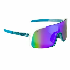 GLORY DAZE Graphic White Turquoise Teal TAC TR90 Frame Soft Purple Gradient UV400 Polycarbonate Visor Wrap Around Sunglasses