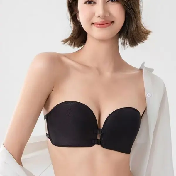 Women‘s Front Closure Strapless Bra Seamless Bandeau Push-Up for Small Bust  Lightweight Invisible Adhesive Bra Non-Slip Backless Stick-On for Backless Dress, Wedding, Tube Top