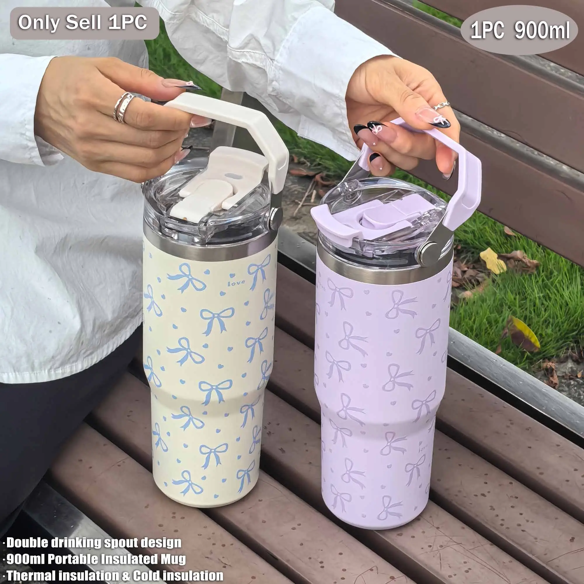 900ML Stainless Steel Insulated Cup, Mug, Tumbler, Portable, Butterfly Design, Dual Layer, Vacuum Bottle, Vacuum Flask, Outdoor & Office Use, Gift Idea for All Occasions, Stylish Tumbler