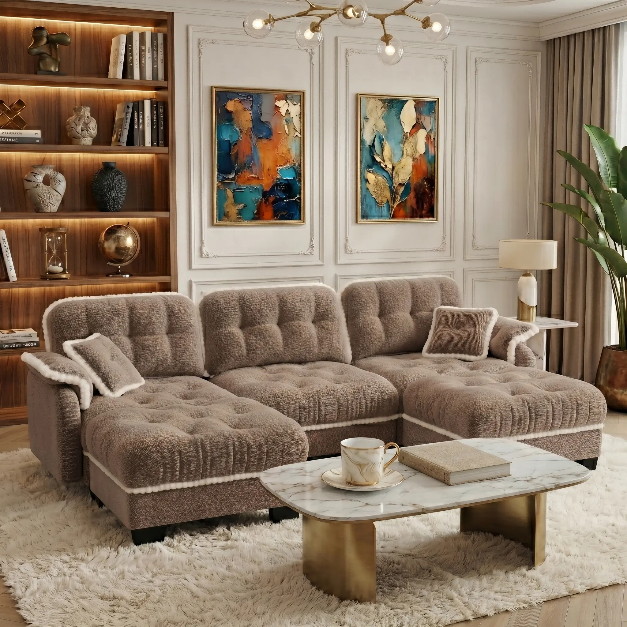 Brown & 3 Seat(with 2 Ottomans)