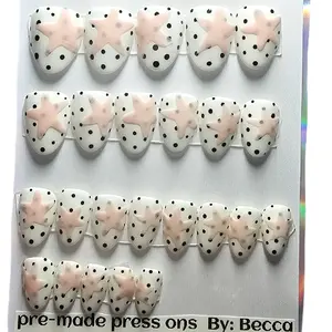 Becca xs Almond Press Ons - Pre-Made Press Ons with Star Design and Polka Dot Pattern for Easy Application