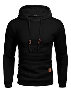 Coofandy Fall Outfits Men's Black Waffle Knit Hoodie with Adjustable Drawstring Casual Long Sleeve Pullover for Daily Wear & Street Style