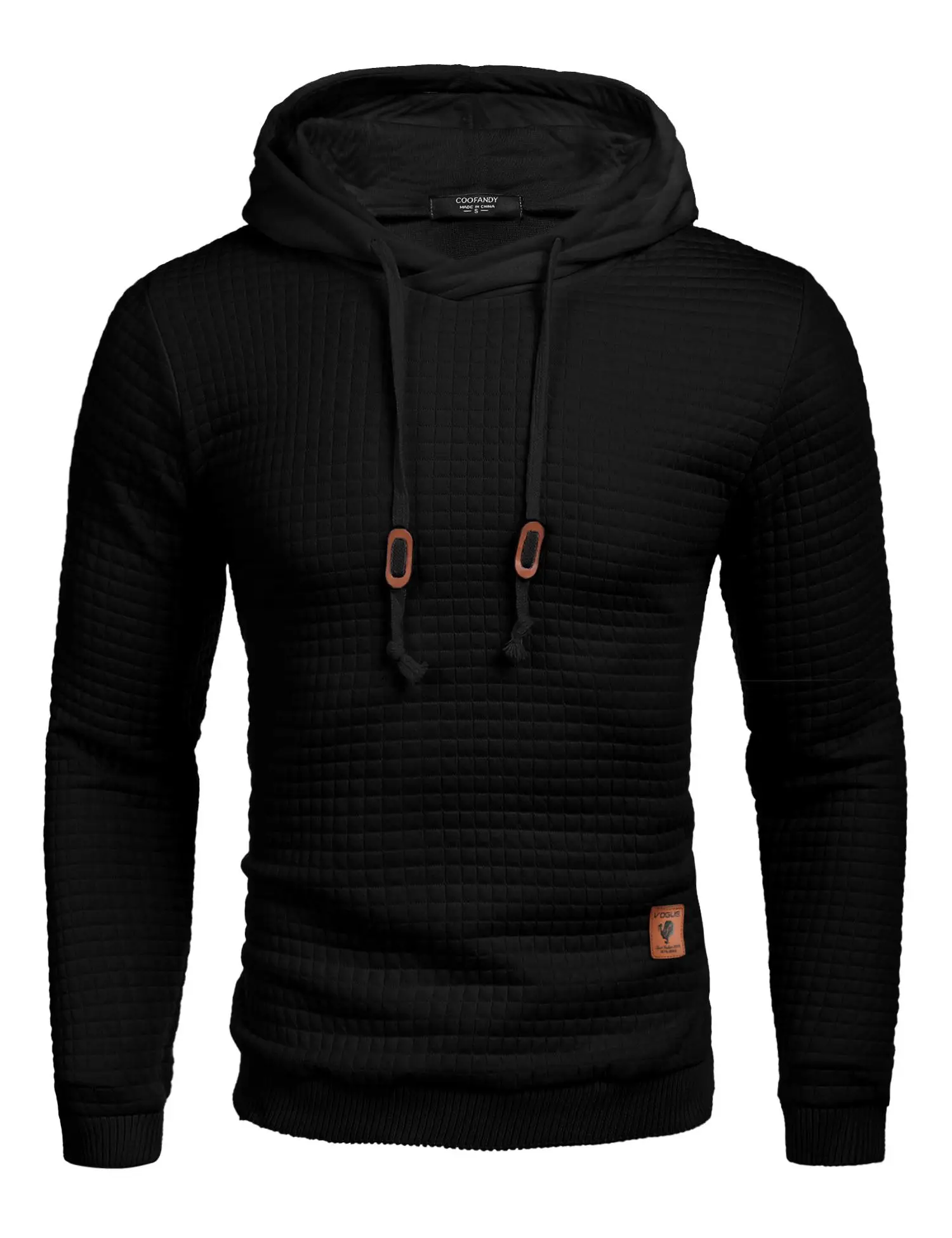 Coofandy Fall Outfits Men's Black Waffle Knit Hoodie with Adjustable Drawstring Casual Long Sleeve Pullover for Daily Wear & Street Style