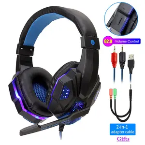 Corded headphones on back pack  Professional Led Light Wired Gaming Headphones With Microphone For Computer PS4 PS5 Xbox Bass Stereo PC Gaming Headset Gifts