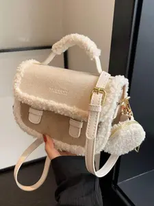 25 Fall&Winter Women's fluffy suede handbag, casual versatile solid color shoulder bag with coin purse, fashionable and high-quality daily commuter bag, fashion bag, Fashionable Unique Bags