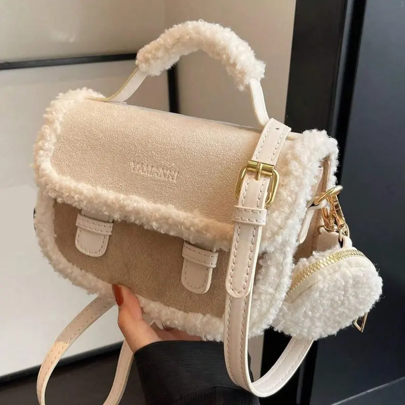 25 Fall&Winter Women's fluffy suede handbag, casual versatile solid color shoulder bag with coin purse, fashionable and high-quality daily commuter bag, fashion bag