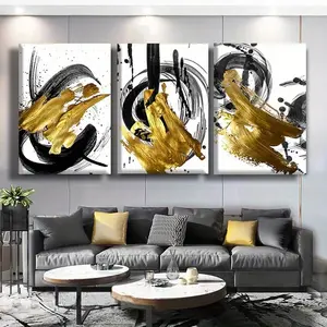 Art Calligraphy Pattern Wooden Frame Canvas Painting, 3-Piece Set Modern Art Wall Decoration, Home Living Room Bedroom Office Decorative Painting