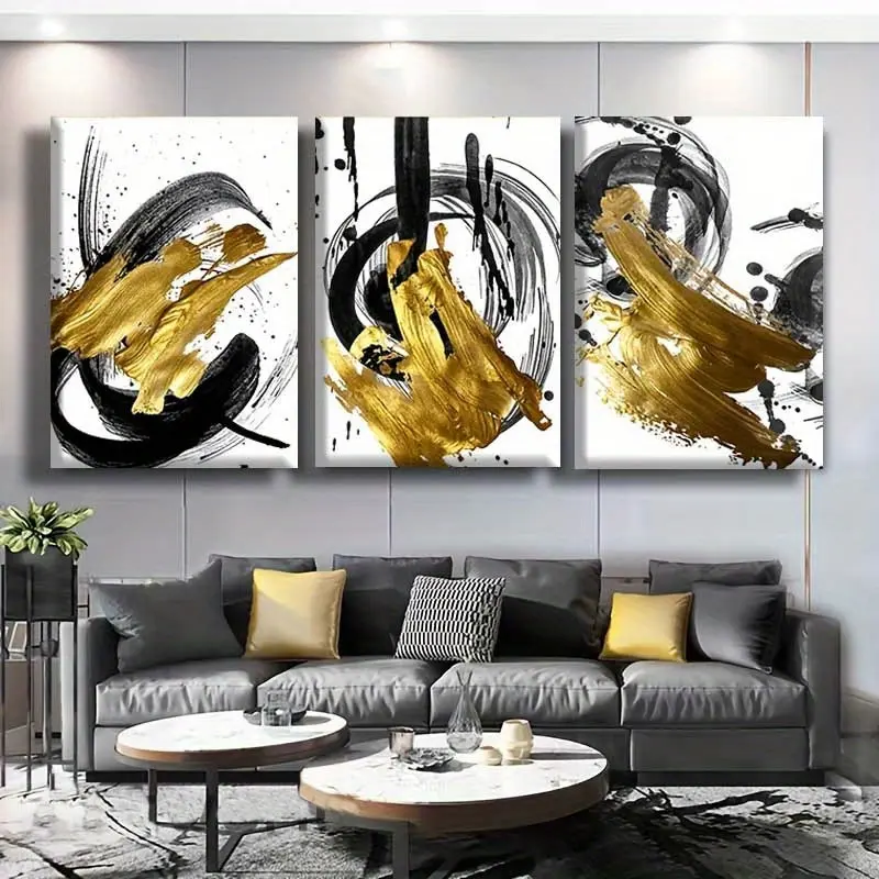 3-Piece Wood-Framed Calligraphy Pattern Canvas Artwork, Contemporary Wall Picture Prints for Home Living Room, Bedroom Decoration