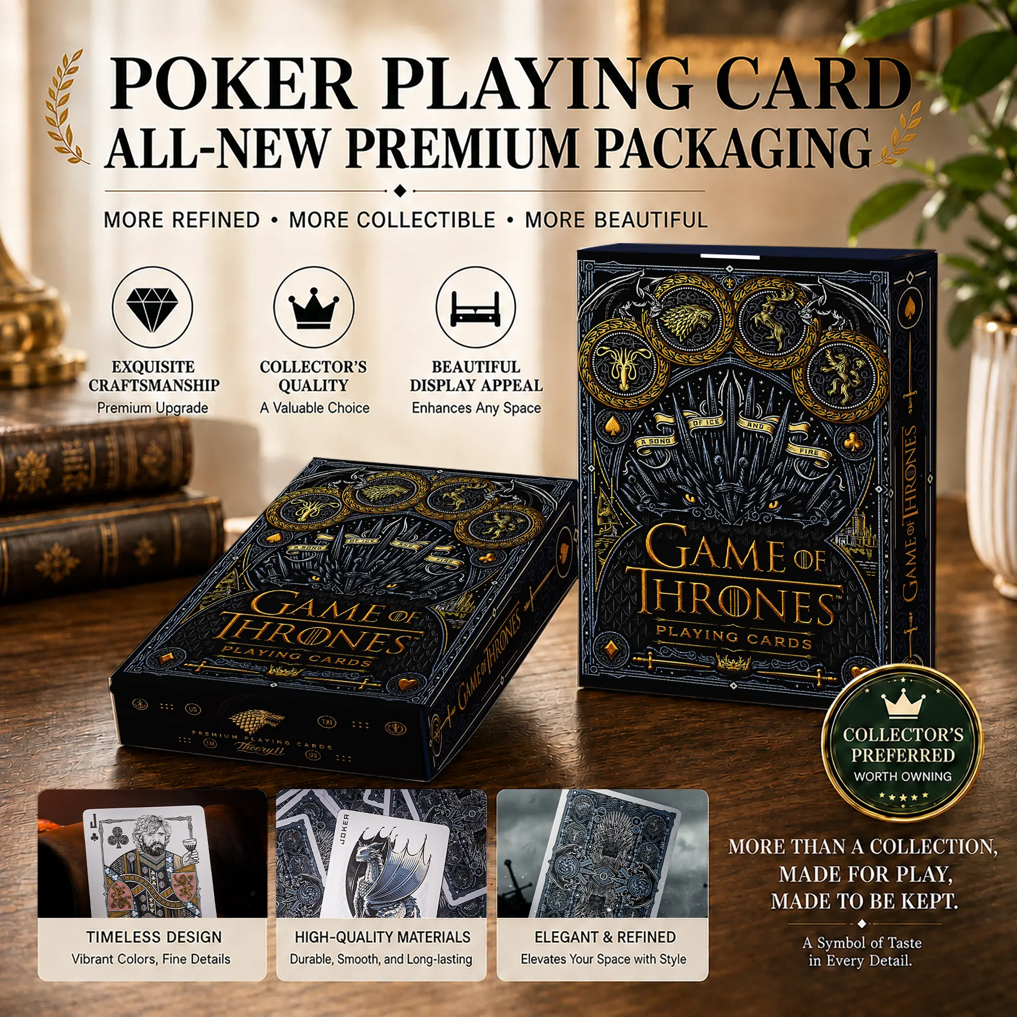 Gothic Dragon Poker Playing Cards, Medieval Fantasy Deck Premium Kingdom, Collectible Poker Cards Gift Set for Fans