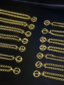 Letter Necklace, 14k Gold Plated Pendant, Hollow Out Capital Letters Cuban Chain, A-Z Options, Unisex Fashion Jewelry