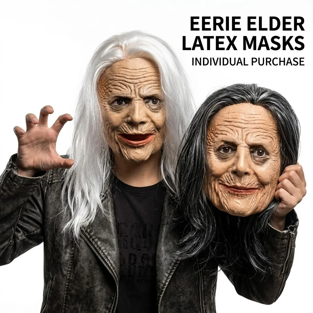 Realistic Long-haired Old Lady Latex Masks Rave Party Horror Witch Mask Halloween Lifelike Granny Cosplay Costume Props