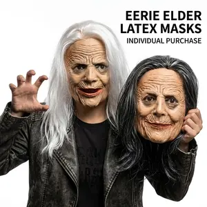 Realistic Long-haired Old Lady Latex Masks Rave Party Horror Witch Mask Halloween Lifelike Granny Cosplay Costume Props