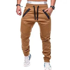 Men pocket long pencil pants summer low elastic waist drawstring zipper casual slim male striped harem trousers BSD-8812