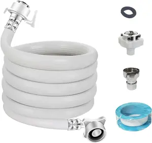 Washing Machine Inlet Hose, Burst Proof Washing Machine Water Inlet Pipe, Washer Pipe with Connectors, Water Inlet Connection  Line, White Long Universal PVC Hose (2 m/ 6.56 ft)