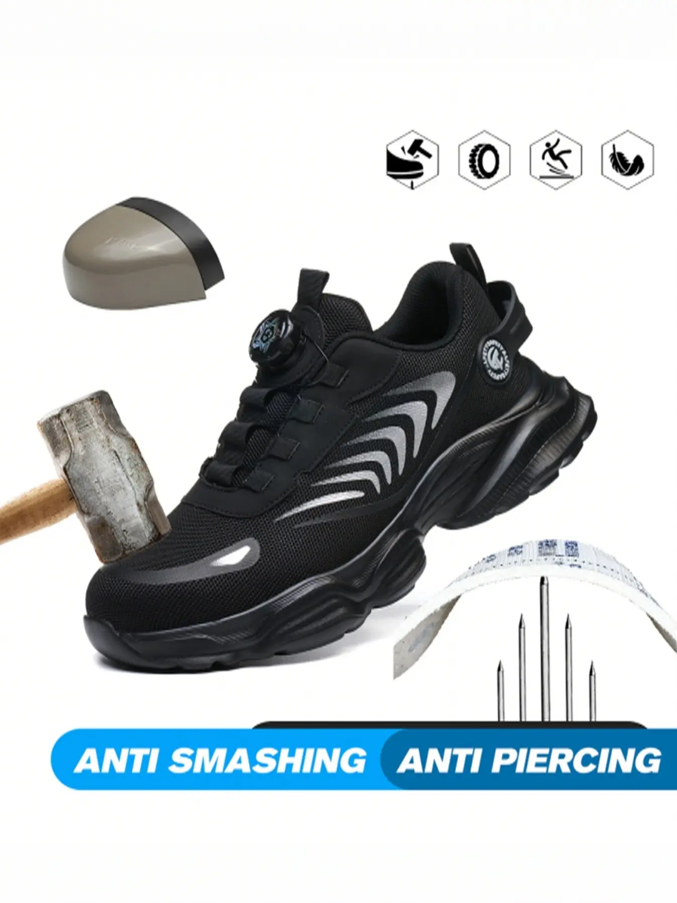 Rotating Buckle Safety Shoes, Steel Toe Lightweight Breathable Anti-Smashing Puncture Proof, Durable Work Shoes for Men & Women
