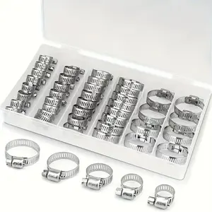 40 Piece Stainless Steel Hose Clamps Set, Adjustable Spiral Gear Hose Clamps, Rubber Handle, 1/4 Inch to 1-1/8 Inch, for Coolers, Pipes, Fuel Lines, Hose Fittings