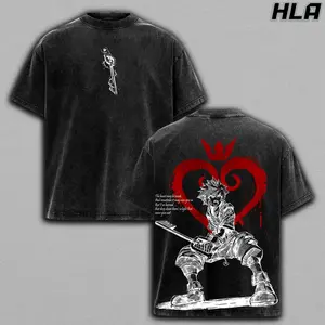 Sora Kingdom Hearts Wash Tee, Kingdom Hearts Anime Game Shirt, Heavy Cotton Acid Washed T-Shirt, Double Printed Oversize Top, Unisex Casual Streetwear, Oversized Anime Print T-Shirt, Graphic, Gift For Anime Fan
