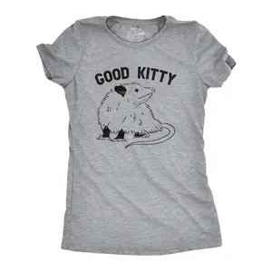 Womens Good Kitty T Shirt Funny Cute Opossum Kitten Joke Tee for Ladies Funny Womens T Shirts Cute Vintage Fashion Casual Ladies T-Shirt Gift Animal Tops for Women Funny Cat Top Women's Novelty Tees Light Grey