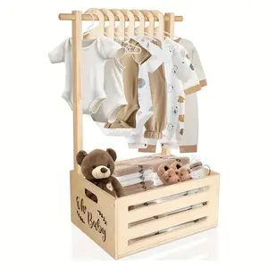 Large Size Wooden Storage Basket Youngster Shower Crate Closet, Youngster Shower Decorations Youngster Wooden Storage Crate with Handle Baby Shower Gifts Basket for Boys & Girls, Pregnancy Gifts, Suitable for Christmas and Halloween Gifts
