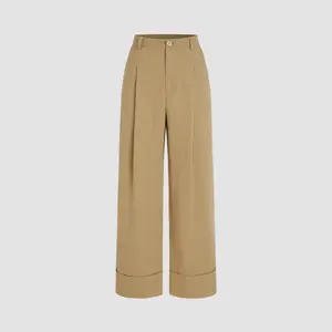 Cider [size 2-10] Middle Waist Solid Pleated Straight Leg Trousers