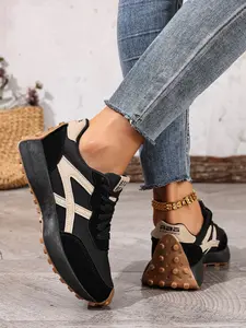 Women's Casual Sneakers Trendy Flat Sole Sporty Running Shoes, Comfortable PU Material All-Season Footwear, Perfect for Daily Wear