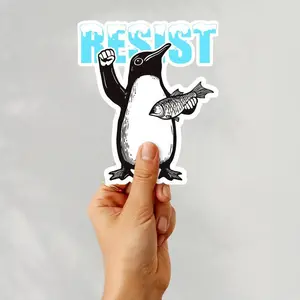 Resist Penguin Tariffs Sticker, Trump Tariffs Protest Transparent Sticker, Political Vinyl Decal for Water Bottle Laptop