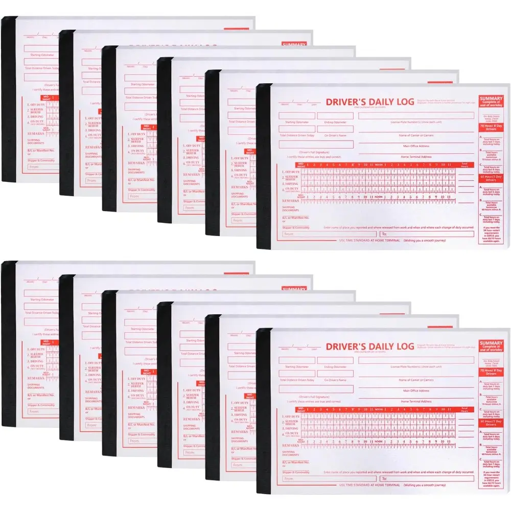 12 Pack Driver Daily Log Book 8.5" x 5.5" Daily Pre-Trip Checklist Driver's Log Book 2 Ply with Carbon Log Book with Vehicle Inspection Report and Simplified Recap for Truck Drivers Supplies