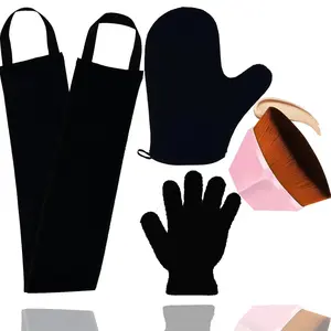 4Pack Self Tanning Mitt Applicator Set, 1 Self Tanning Mitt, 1 Self Tanner Lotion Back Applicator, 1 Self Face Tanner Brush, 1 Exfoliating Glove, Sunless Self Tan Kit Bath Personal Spray Tool Washable Water Proof