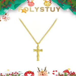 Pendant 26mm wide, 52mm long Necklace 4mm wide, 17.6 inches long [FOLYSTUY(Y157)] Large cross with Cuban chain Unisex Christmas gift