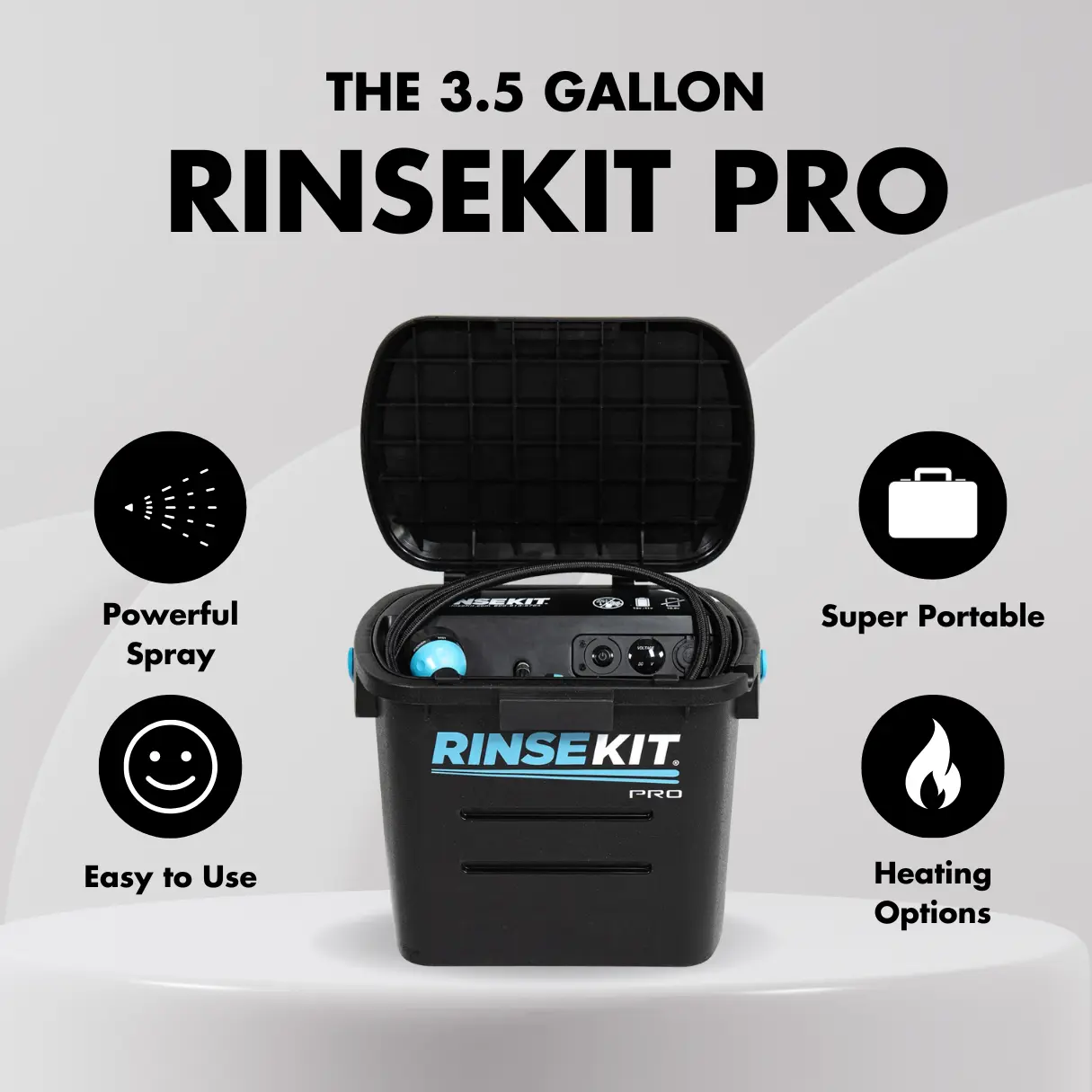 RinseKit PRO 3.5 Gallon Portable Shower - Battery Pressurized Portable Shower for Camping, Beach, Surfing, Pets, Kids, Fishing, Boating, or any Outdoor Activity