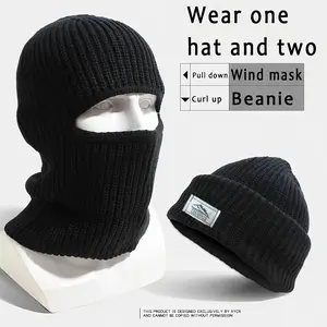 Unisex Fashionable 2-in-1 Black Knitted Hat - A Windproof and Warm Winter Sports Accessory, Breathable and Elastic, Making It An Ideal Gift for Father's Day, Thanksgiving, Valentine's Day, and New Year.