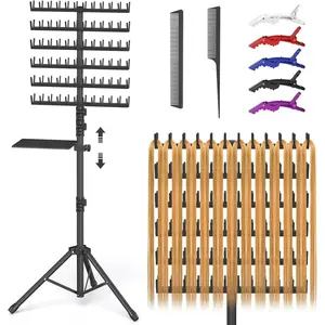 Braiding Hair Rack with Tray, 2-sided 144 Pegs, Heavy Duty Braiding Rack Stand for Hair, Height Adjustable Standing Hair Extension Holder with Storage Bag & Braiding Accessories