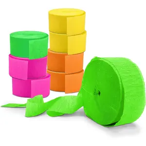 Black Light Streamers | 8 Pack of 100ft Fluorescent Rolls |  UV Reactive Neon Crepe Paper | Ideal  for Blacklight Birthday Decorations and Events |  in the Dark Party Supplies