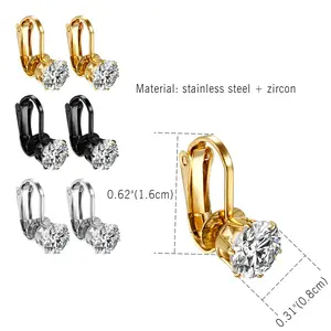 OIDEA Cubic Zirconia Dangle Leverback Earrings, Stainless Steel Clip-On Style Jewelry for Women and Girls