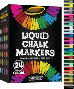 Chalk Markers - 24 Vibrant, Erasable, , Water-Based, Reversible Tips. For Glass or Chalkboard Markers for Businesses, Restaurants, Liquid Chalk Marker (Vibrant 6mm)