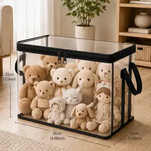 Clear PVC Toy Storage Bag with Handle - Heavy Duty Dustproof Organizer for Stuffed Animals, Dolls & Clothes - Perfect for Kids Playroom & Bedroom