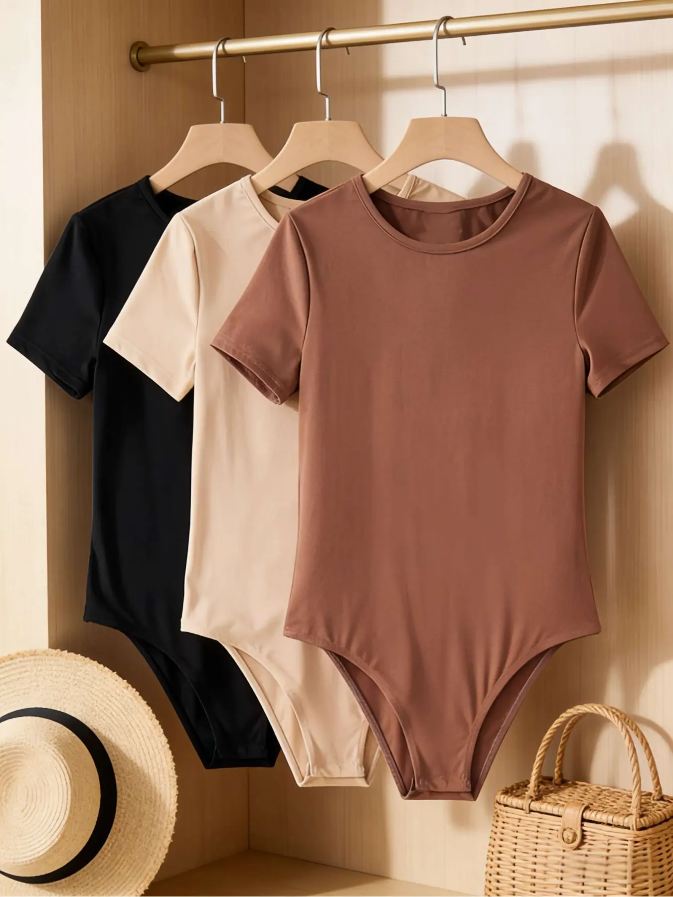 Cute girls' clothing, 3-piece jumpsuit, solid color casual knit versatile, comfortable and soft, machine washable and dry cleanable girls' clothing, Plain Color Bodysuit, Bodysuit Set