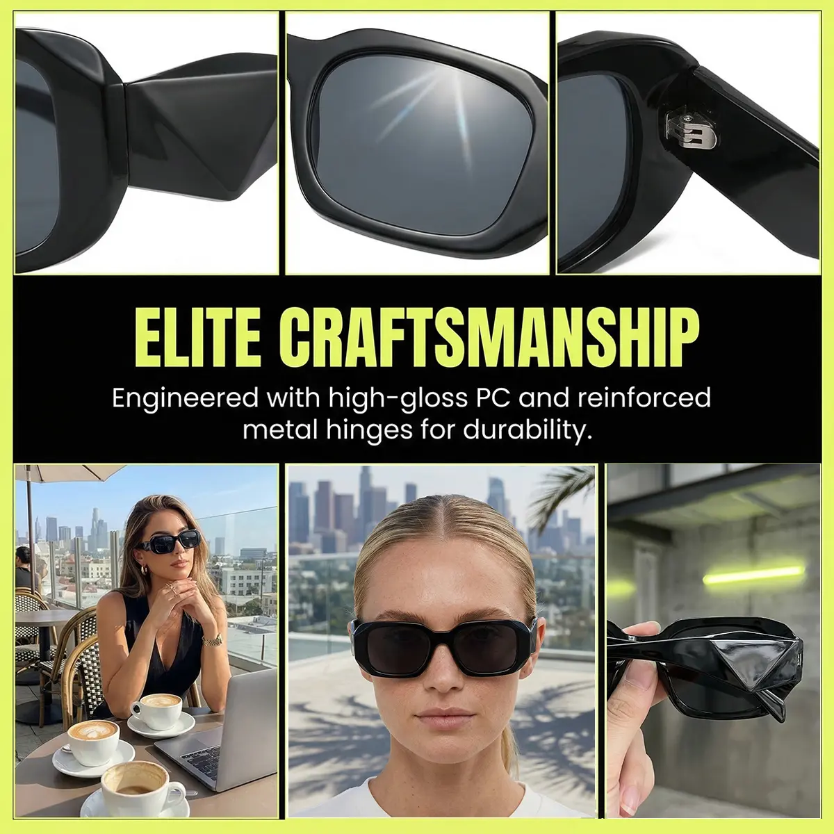 Retro Rectangle Sunglasses for Women & Men, 90s Vintage 